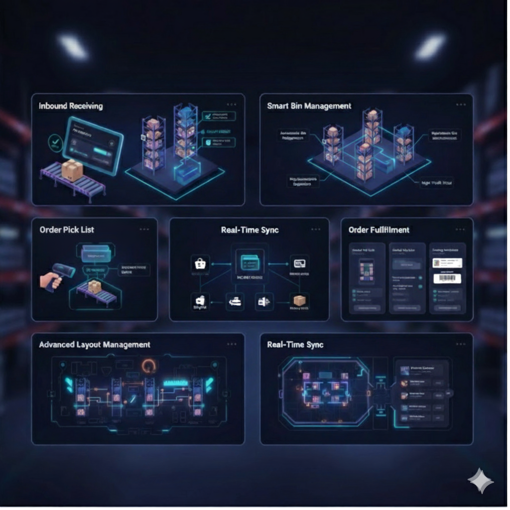 ChannelxPro Warehouse Operations Flow showing complete Receiving to Shipping Process with Pick Lists, Packing Slips, and Shipping Labels